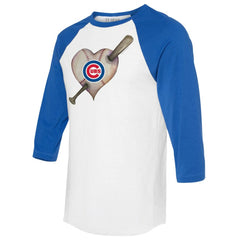 Chicago Cubs Tiny Turnip Women's Heart Bat 3/4-Sleeve Raglan T-Shirt - White/Royal
