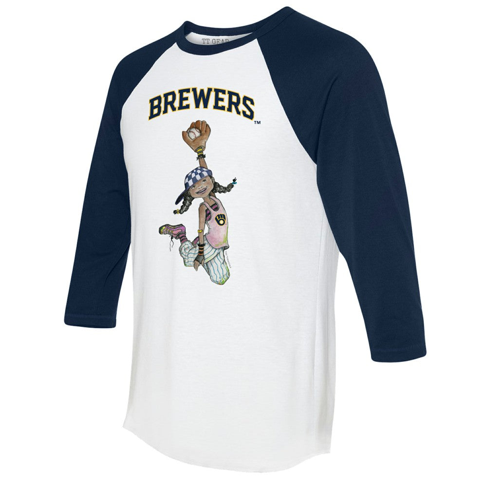 Milwaukee Brewers Tiny Turnip Women's Jada 3/4-Sleeve Raglan T-Shirt - White/Navy