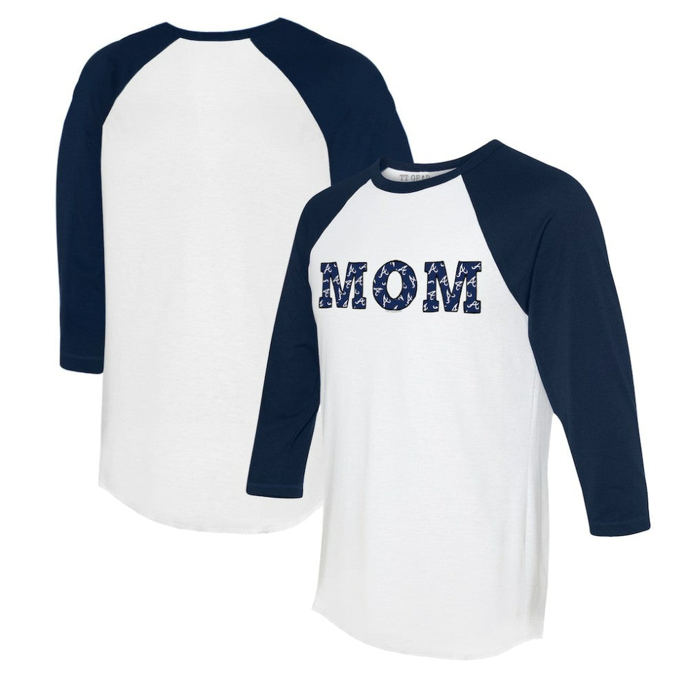 Atlanta Braves Tiny Turnip Women's Logo Mom 3/4-Sleeve Raglan T-Shirt - White/Navy