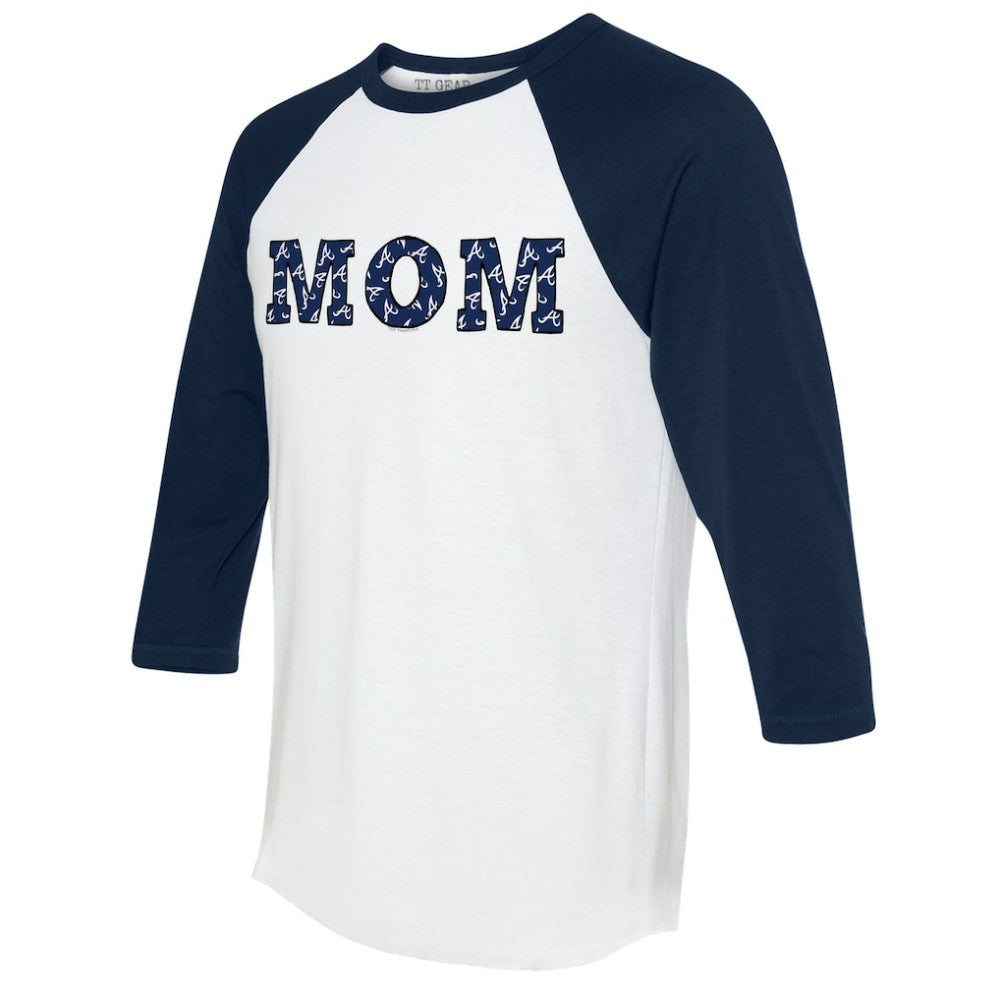 Atlanta Braves Tiny Turnip Women's Logo Mom 3/4-Sleeve Raglan T-Shirt - White/Navy