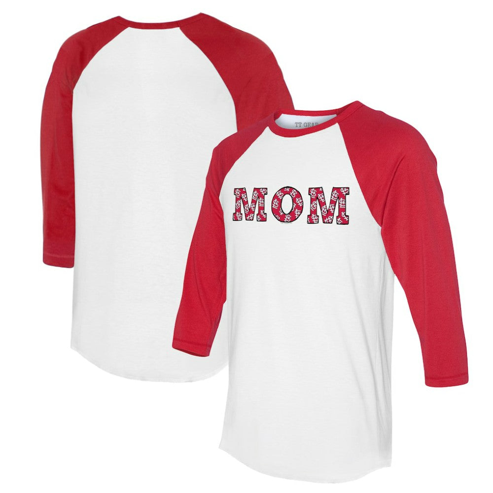 St. Louis Cardinals Tiny Turnip Women's Logo Mom 3/4-Sleeve Raglan T-Shirt - White/Red