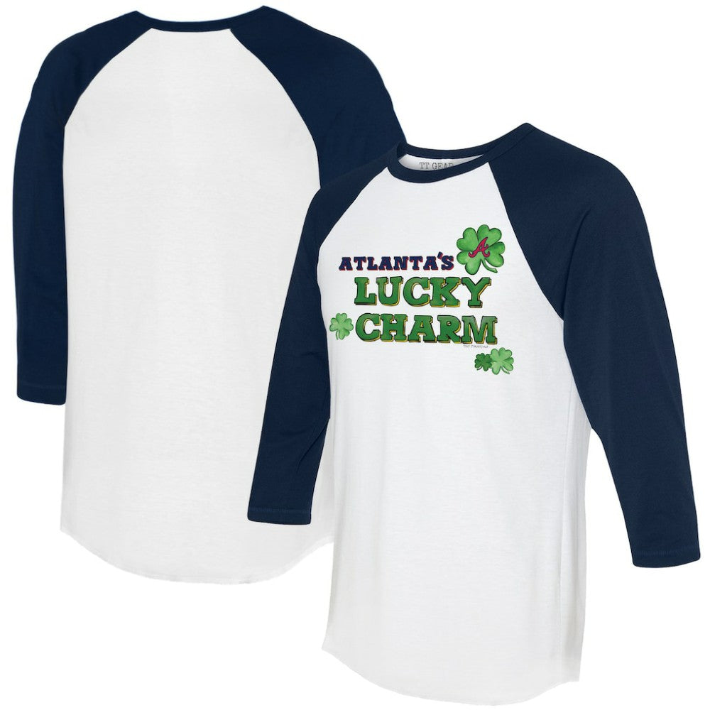 Atlanta Braves Tiny Turnip Women's Lucky Charm 3/4-Sleeve Raglan T-Shirt - White/Navy