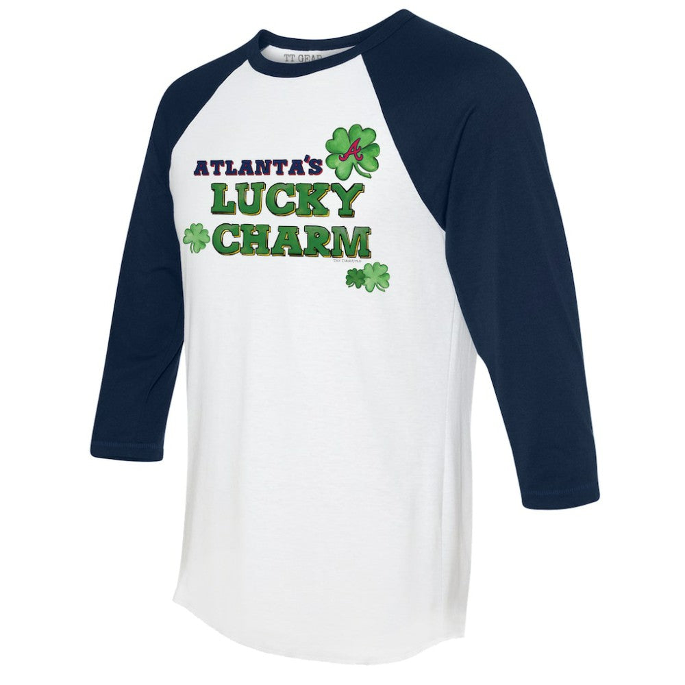 Atlanta Braves Tiny Turnip Women's Lucky Charm 3/4-Sleeve Raglan T-Shirt - White/Navy