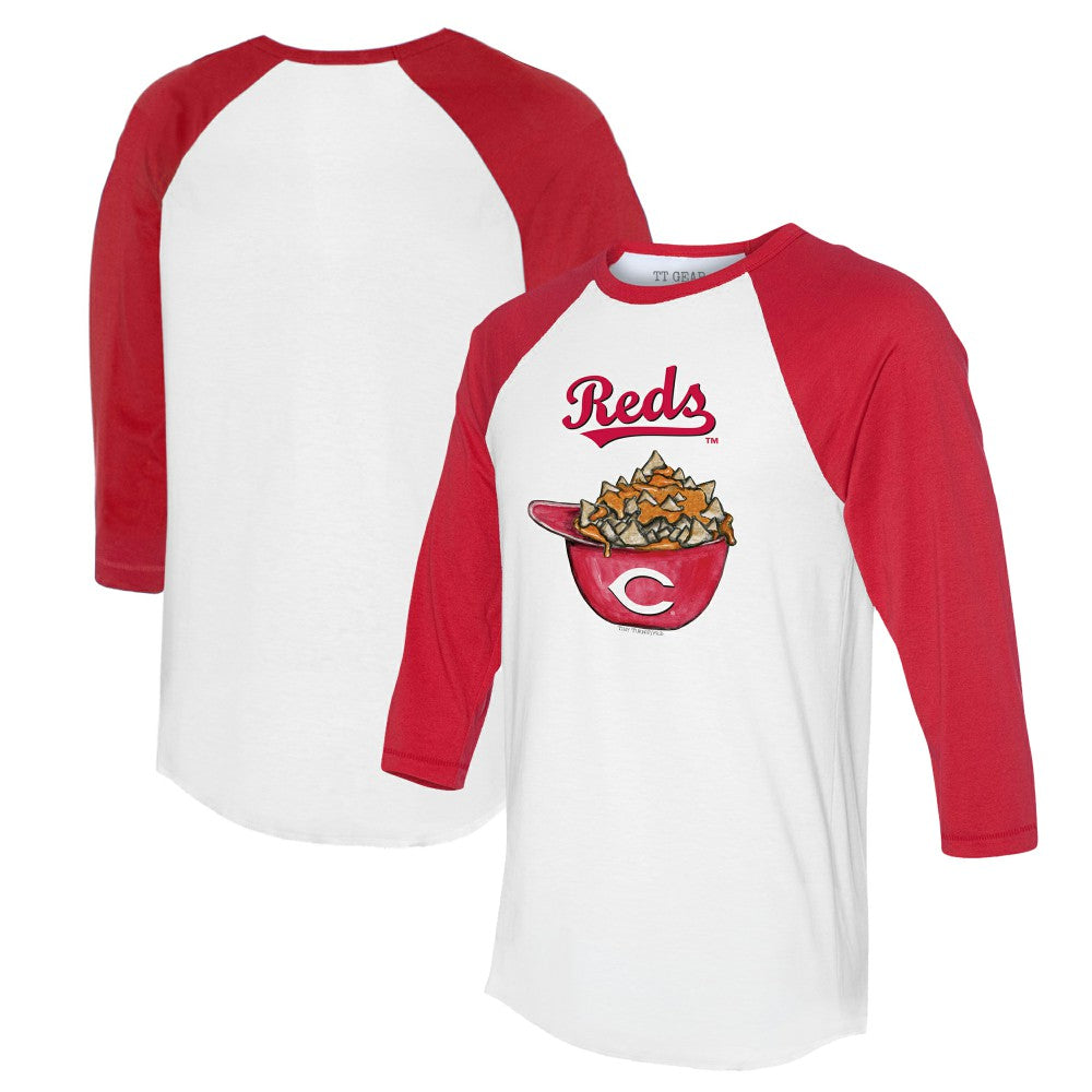 Cincinnati Reds Tiny Turnip Women's Nacho Helmet 3/4-Sleeve Raglan T-Shirt - White/Red