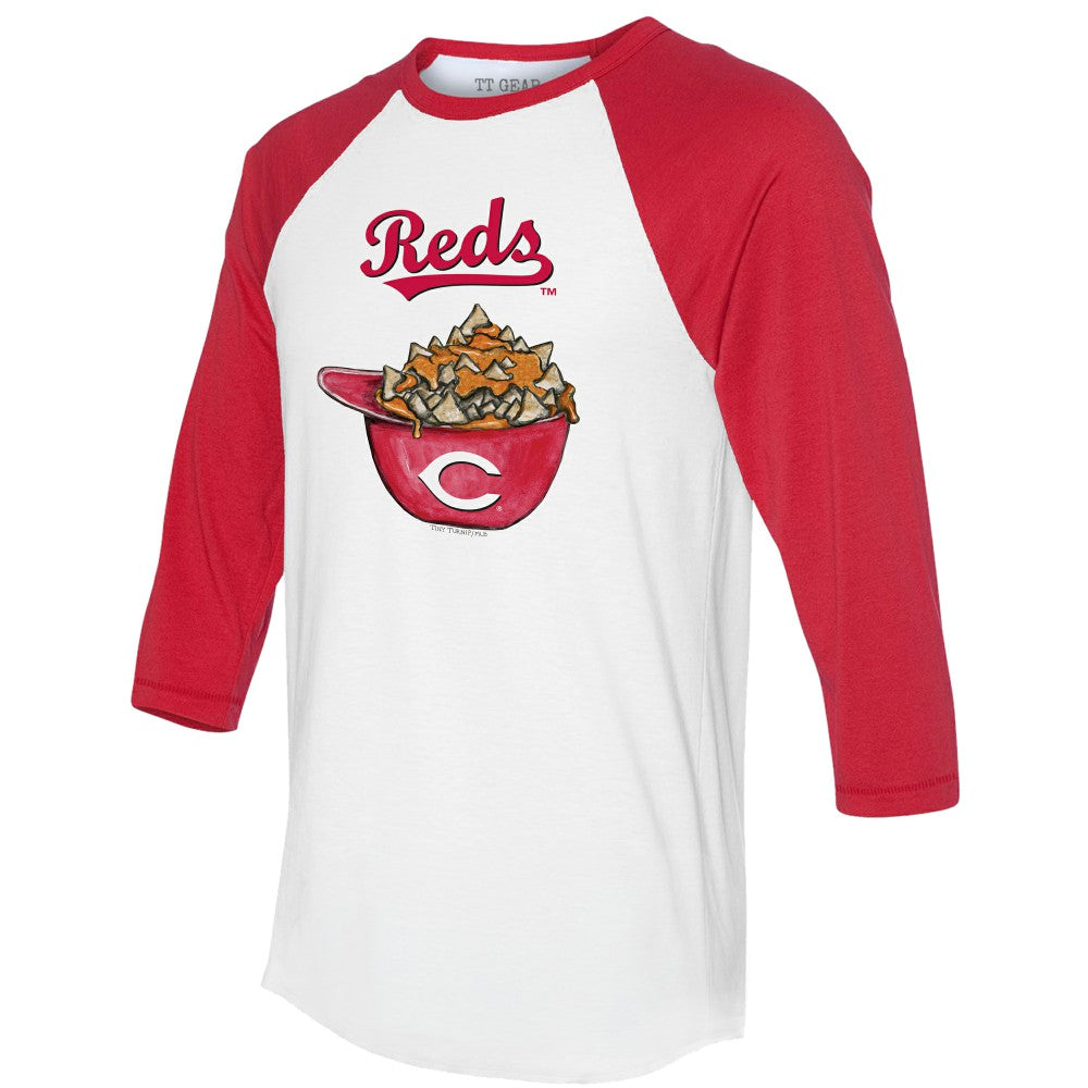 Cincinnati Reds Tiny Turnip Women's Nacho Helmet 3/4-Sleeve Raglan T-Shirt - White/Red