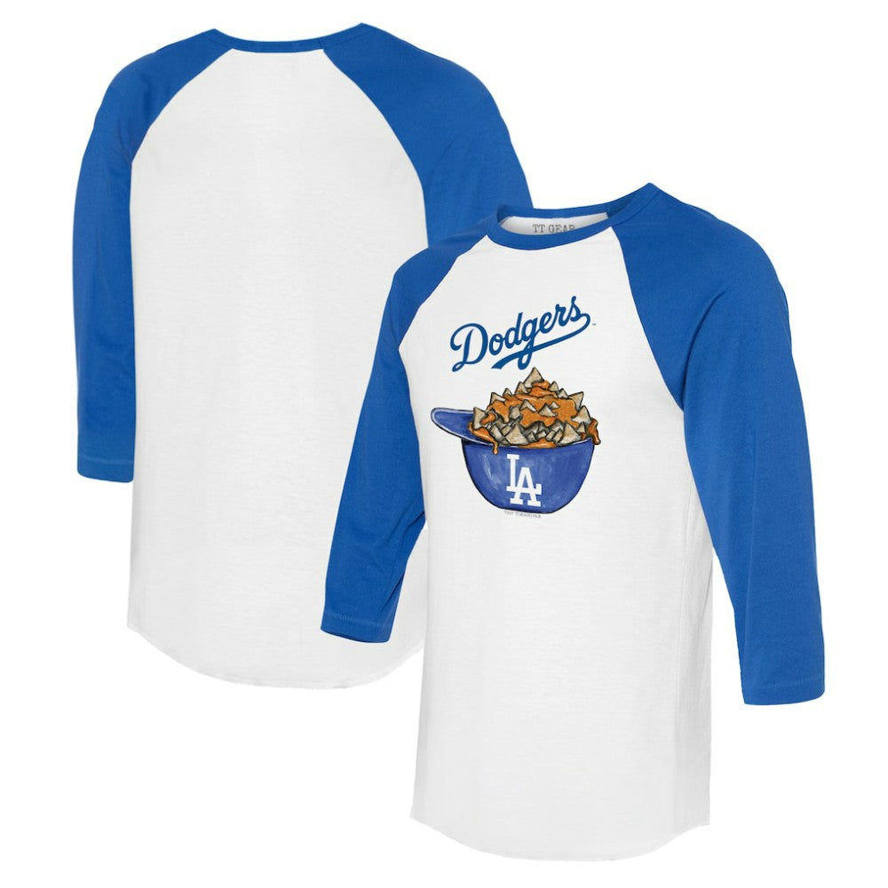 Los Angeles Dodgers Tiny Turnip Women's Nacho Helmet 3/4-Sleeve Raglan T-Shirt - White/Royal