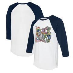 Seattle Mariners Tiny Turnip Women's Peace Love Baseball 3/4-Sleeve Raglan T-Shirt - White/Navy
