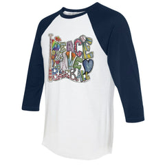 Seattle Mariners Tiny Turnip Women's Peace Love Baseball 3/4-Sleeve Raglan T-Shirt - White/Navy