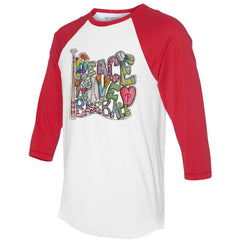Philadelphia Phillies Tiny Turnip Women's Peace Love Baseball 3/4-Sleeve Raglan T-Shirt - White/Red