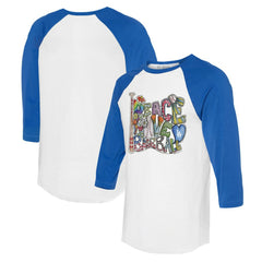 Los Angeles Dodgers Tiny Turnip Women's Peace Love Baseball 3/4-Sleeve Raglan T-Shirt - White/Royal