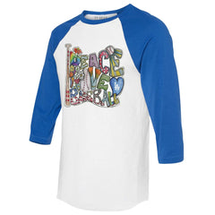 Los Angeles Dodgers Tiny Turnip Women's Peace Love Baseball 3/4-Sleeve Raglan T-Shirt - White/Royal