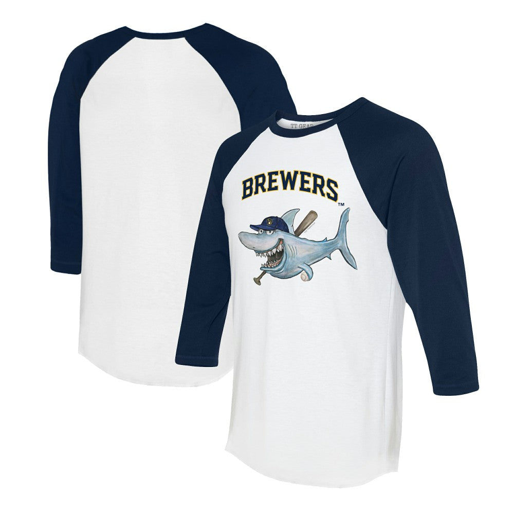 Milwaukee Brewers Tiny Turnip Women's Shark 3/4-Sleeve Raglan T-Shirt - White/Navy