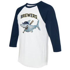 Milwaukee Brewers Tiny Turnip Women's Shark 3/4-Sleeve Raglan T-Shirt - White/Navy