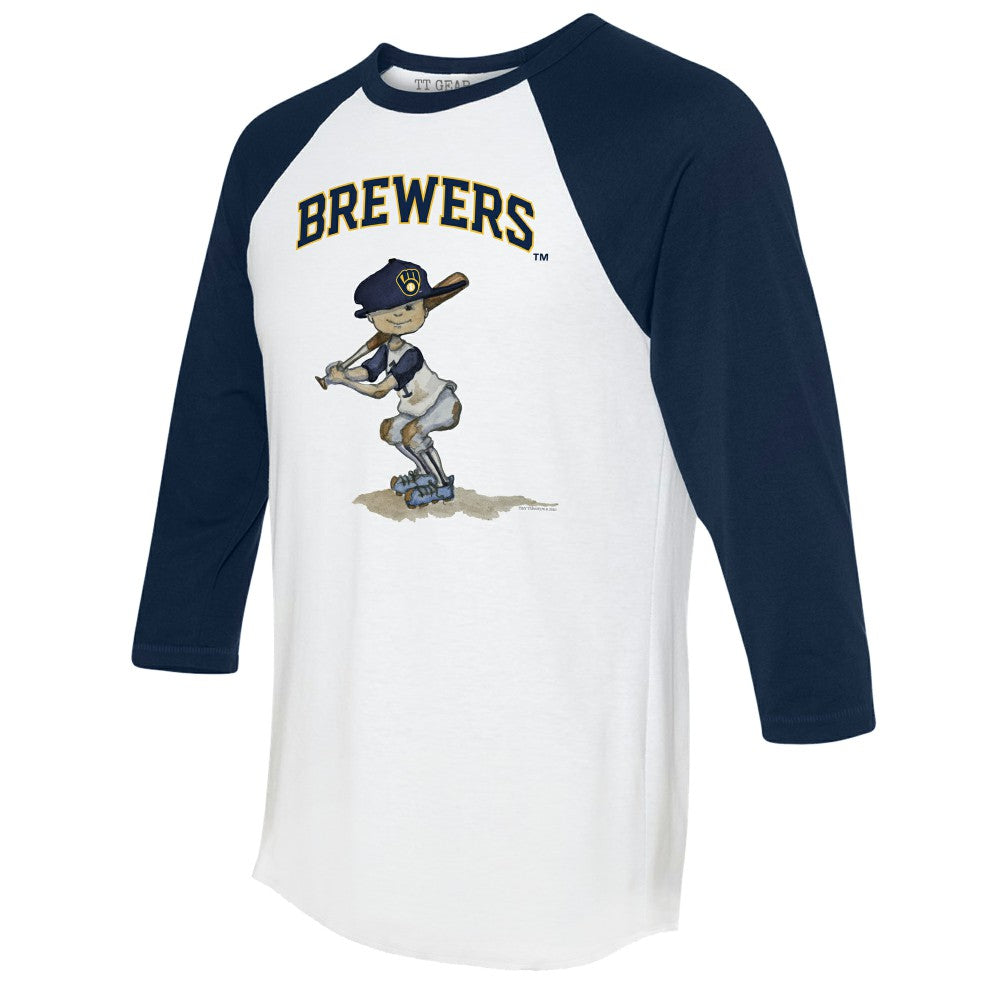 Milwaukee Brewers Tiny Turnip Women's Slugger 3/4-Sleeve Raglan T-Shirt - White/Navy
