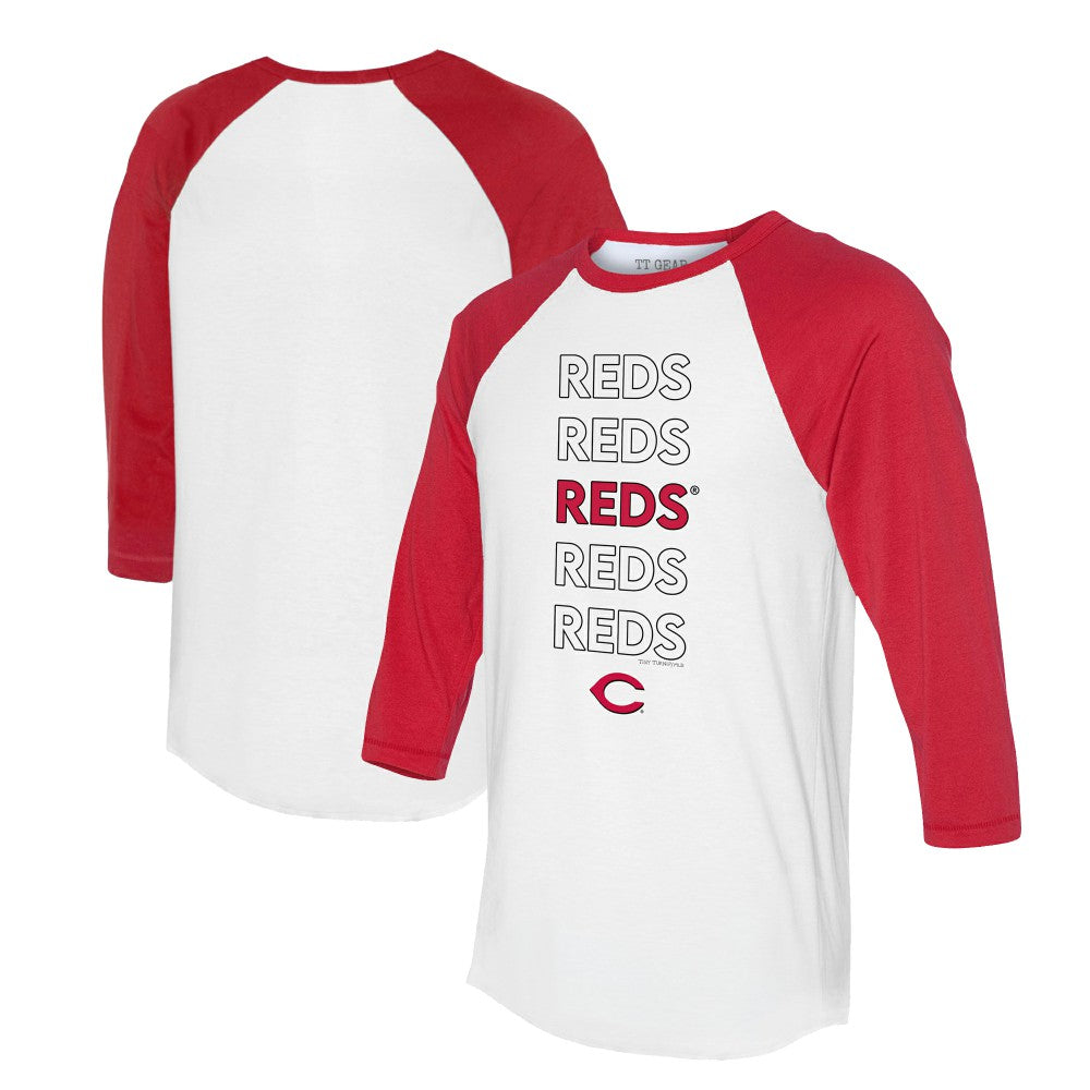 Cincinnati Reds Tiny Turnip Unisex Stacked 3/4-Sleeve Raglan T-Shirt - White/Red