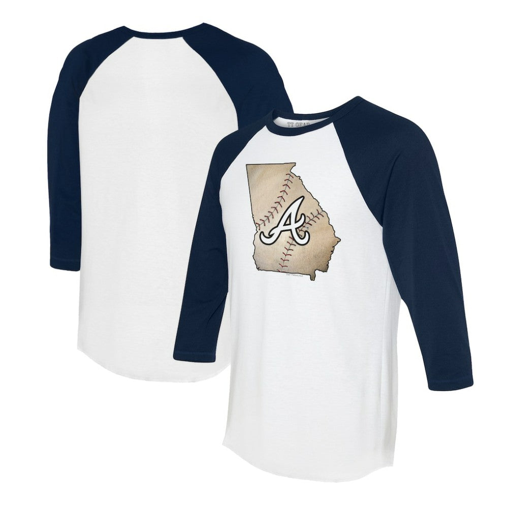 Atlanta Braves Tiny Turnip Unisex State Outline 3/4-Sleeve Raglan T-Shirt - White/Navy