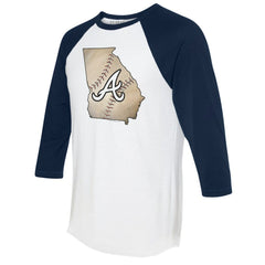 Atlanta Braves Tiny Turnip Unisex State Outline 3/4-Sleeve Raglan T-Shirt - White/Navy