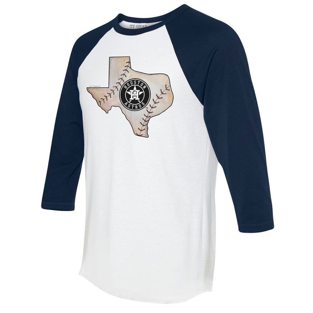 Houston Astros Tiny Turnip Unisex State Outline 3/4-Sleeve Raglan T-Shirt - White/Navy