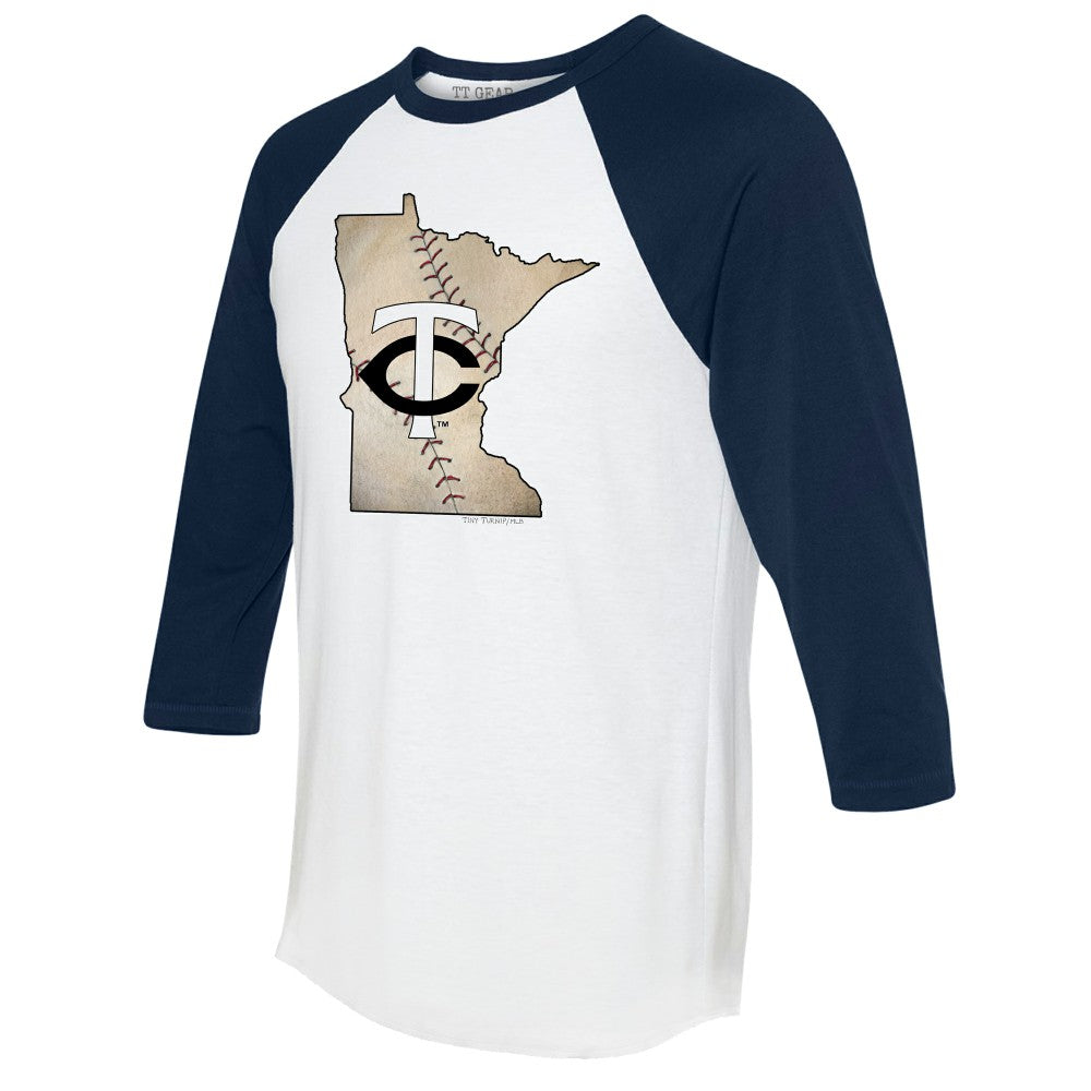 Minnesota Twins Tiny Turnip Unisex State Outline 3/4-Sleeve Raglan T-Shirt - White/Navy