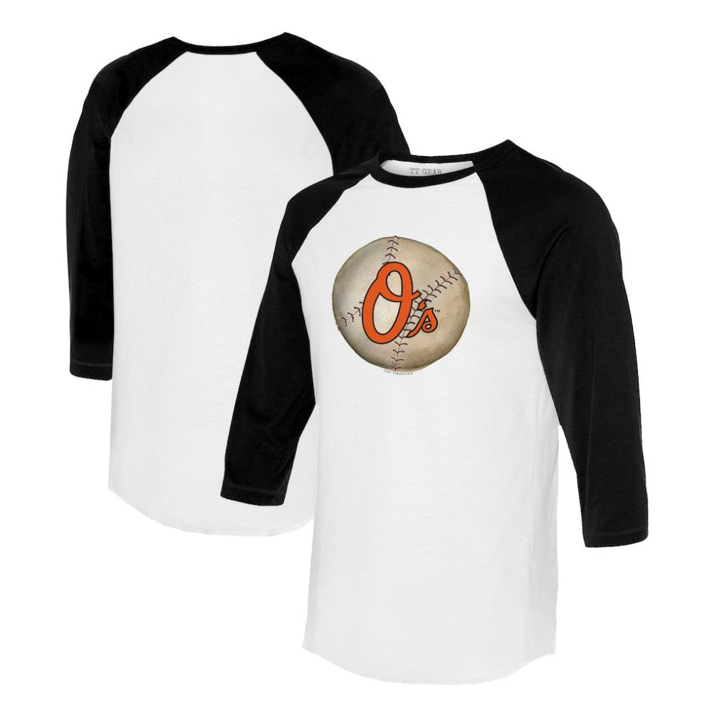 Baltimore Orioles Tiny Turnip Unisex Stitched Baseball 3/4-Sleeve Raglan T-Shirt - White/Black