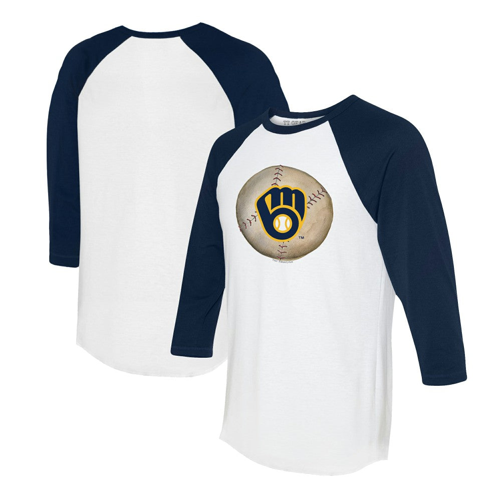 Milwaukee Brewers Tiny Turnip Unisex Stitched Baseball 3/4-Sleeve Raglan T-Shirt - White/Navy