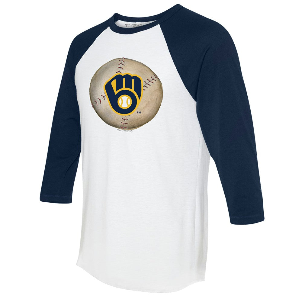 Milwaukee Brewers Tiny Turnip Unisex Stitched Baseball 3/4-Sleeve Raglan T-Shirt - White/Navy