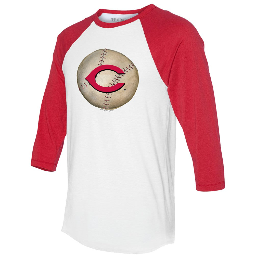 Cincinnati Reds Tiny Turnip Unisex Stitched Baseball 3/4-Sleeve Raglan T-Shirt - White/Red
