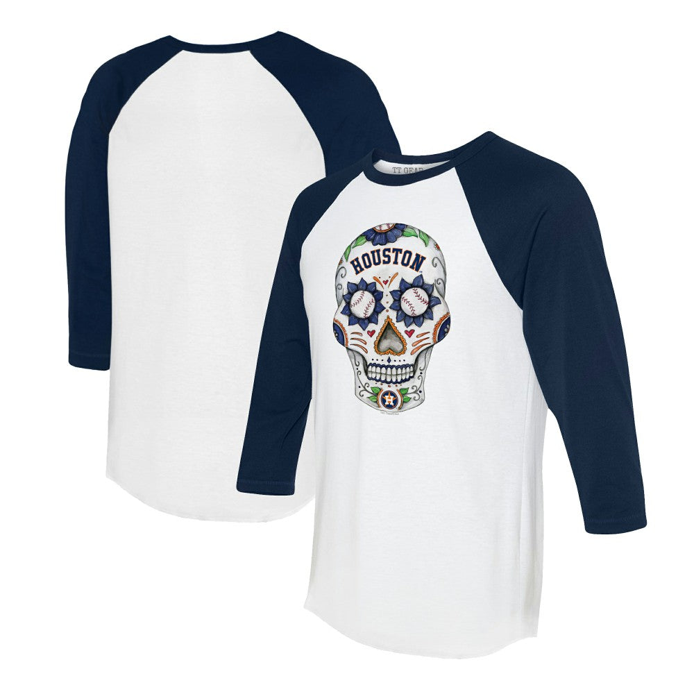 Houston Astros Tiny Turnip Unisex Sugar Skull 3/4-Sleeve Raglan T-Shirt - White/Navy