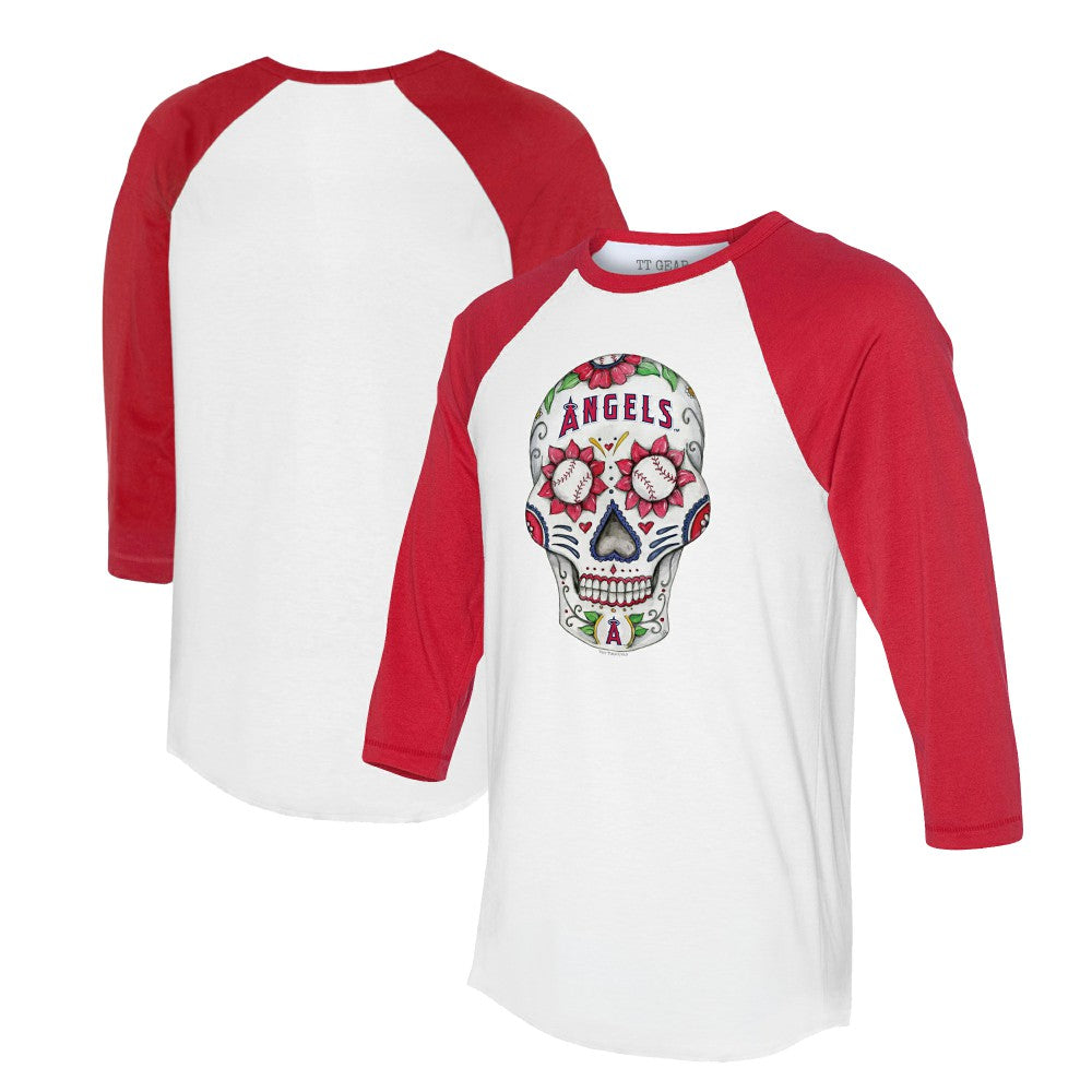 Los Angeles Angels Tiny Turnip Unisex Sugar Skull 3/4-Sleeve Raglan T-Shirt - White/Red