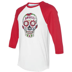 Los Angeles Angels Tiny Turnip Unisex Sugar Skull 3/4-Sleeve Raglan T-Shirt - White/Red