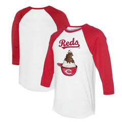 Cincinnati Reds Tiny Turnip Unisex Sundae Helmet 3/4-Sleeve Raglan T-Shirt - White/Red