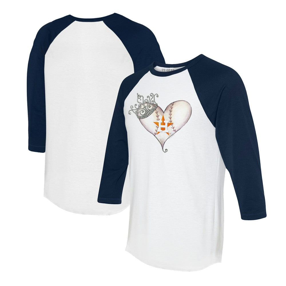 Houston Astros Tiny Turnip Unisex Tiara Heart 3/4-Sleeve Raglan T-Shirt - White/Navy