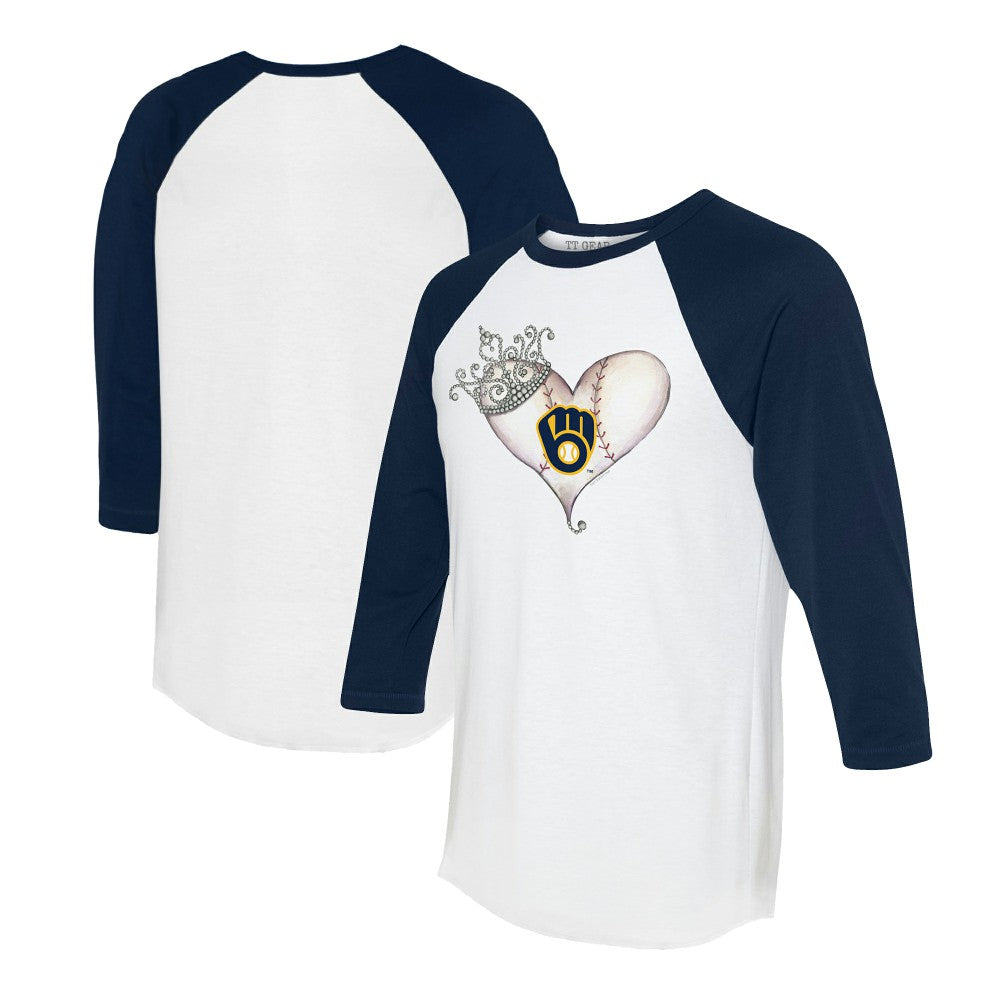 Milwaukee Brewers Tiny Turnip Unisex Tiara Heart 3/4-Sleeve Raglan T-Shirt - White/Navy