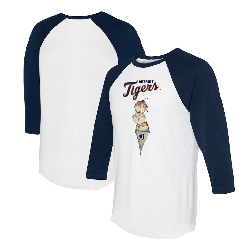 Detroit Tigers Tiny Turnip Unisex Triple Scoop 3/4-Sleeve Raglan T-Shirt - White/Navy