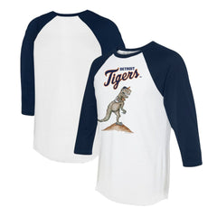 Detroit Tigers Tiny Turnip Unisex TT Rex 3/4-Sleeve Raglan T-Shirt - White/Navy