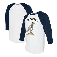 Milwaukee Brewers Tiny Turnip Unisex TT Rex 3/4-Sleeve Raglan T-Shirt - White/Navy
