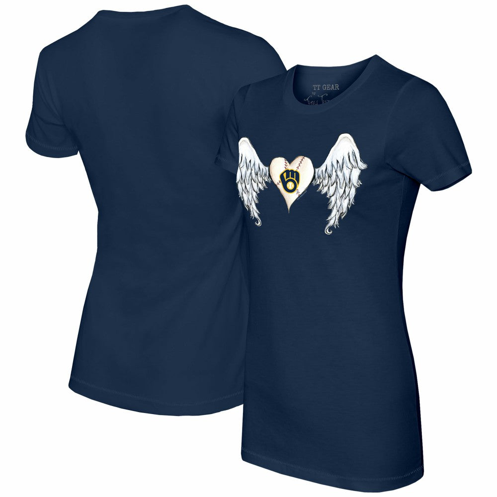 Milwaukee Brewers Tiny Turnip Women's Angel Wings T-Shirt - Navy