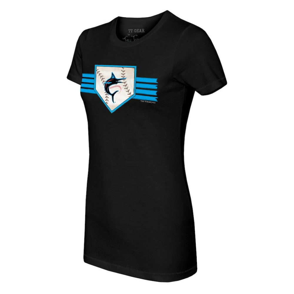 Miami Marlins Tiny Turnip Women's Base Stripe T-Shirt - Black