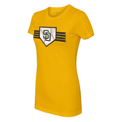 San Diego Padres Tiny Turnip Women's Base Stripe T-Shirt - Gold