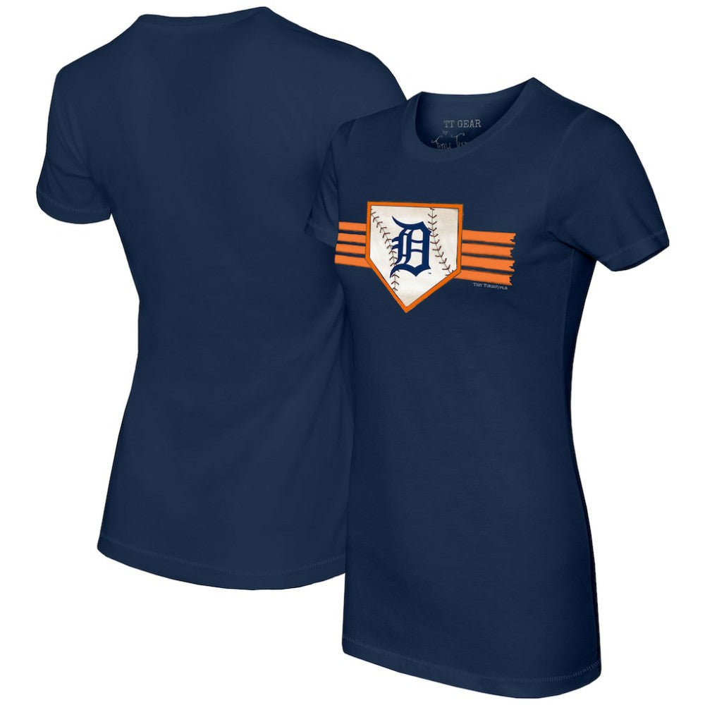 Detroit Tigers Tiny Turnip Women's Base Stripe T-Shirt - Navy