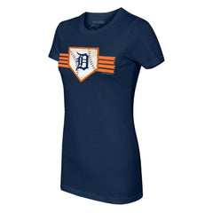 Detroit Tigers Tiny Turnip Women's Base Stripe T-Shirt - Navy