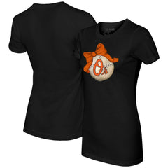 Baltimore Orioles Tiny Turnip Women's Baseball Bow T-Shirt - Black