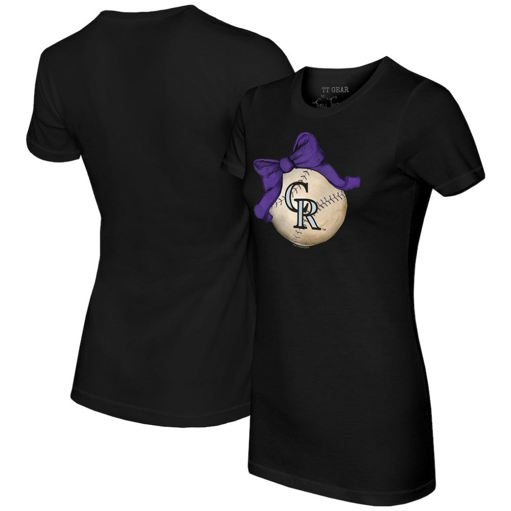 Colorado Rockies Tiny Turnip Women's Baseball Bow T-Shirt - Black