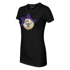 Colorado Rockies Tiny Turnip Women's Baseball Bow T-Shirt - Black