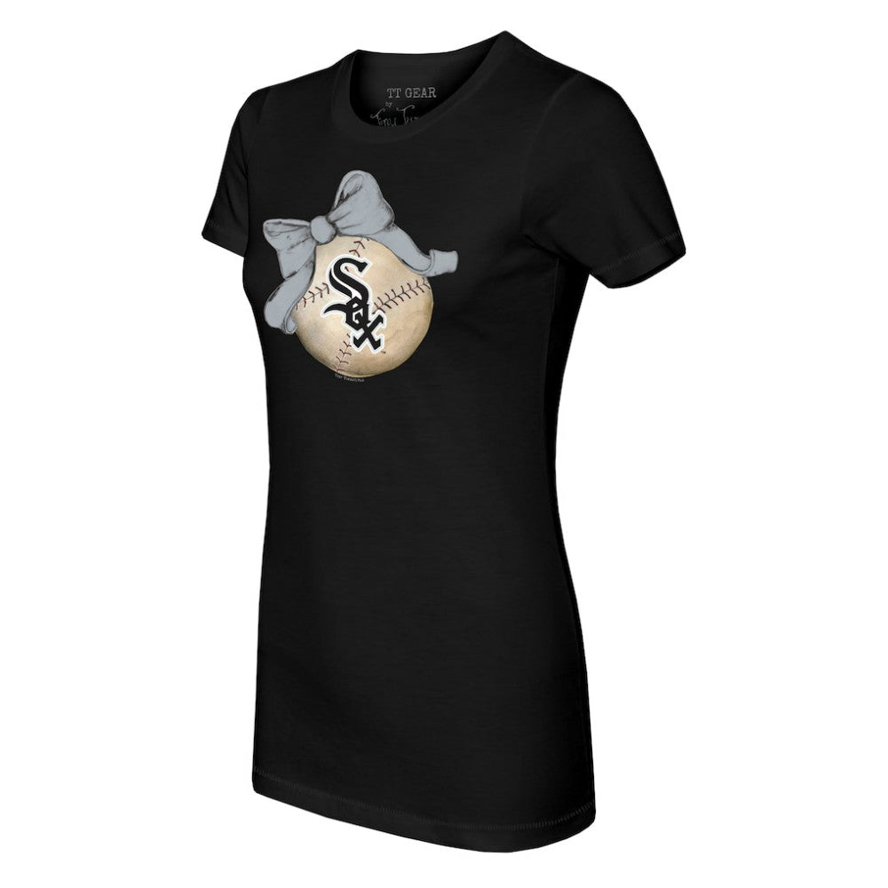 Chicago White Sox Tiny Turnip Women's Baseball Bow T-Shirt - Black
