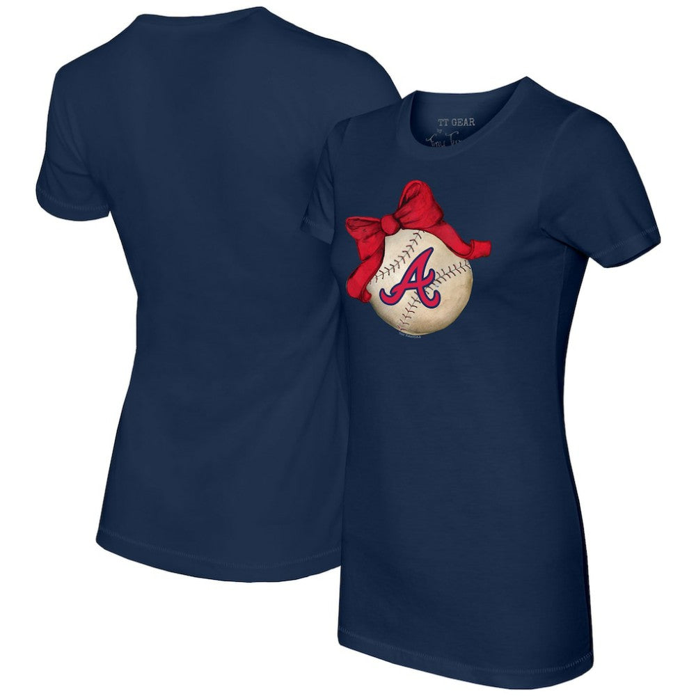 Atlanta Braves Tiny Turnip Women's Baseball Bow T-Shirt - Navy