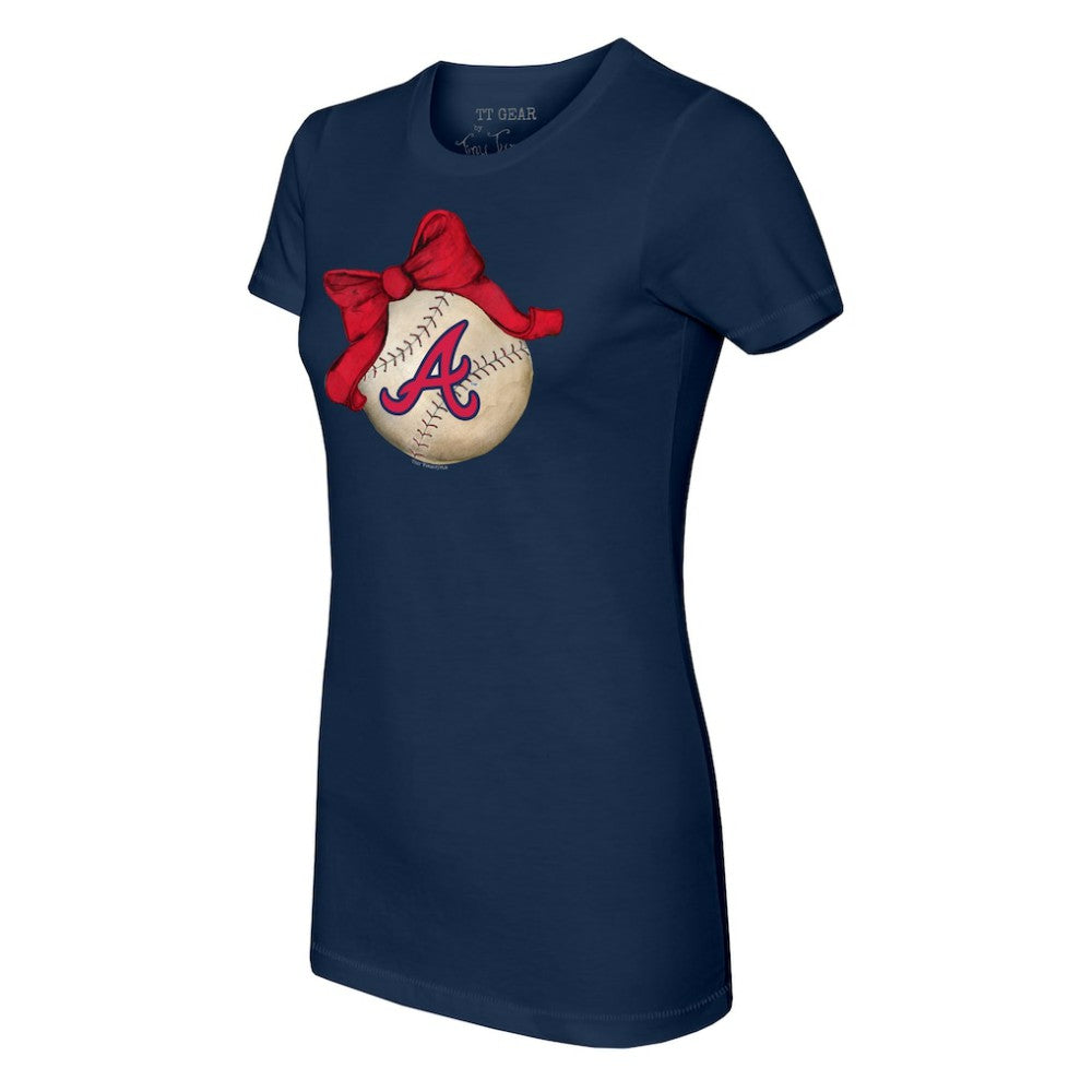 Atlanta Braves Tiny Turnip Women's Baseball Bow T-Shirt - Navy