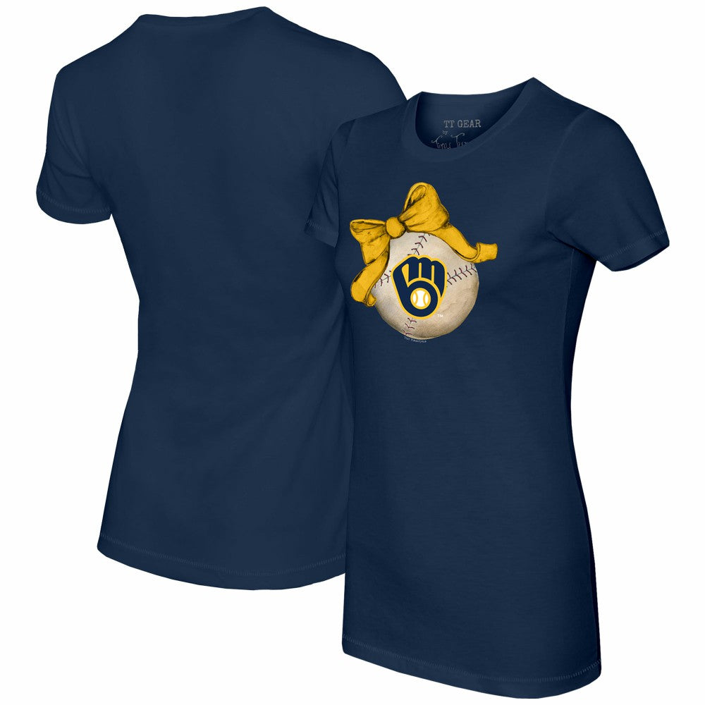 Milwaukee Brewers Tiny Turnip Women's Baseball Bow T-Shirt - Navy
