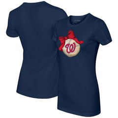 Washington Nationals Tiny Turnip Women's Baseball Bow T-Shirt - Navy