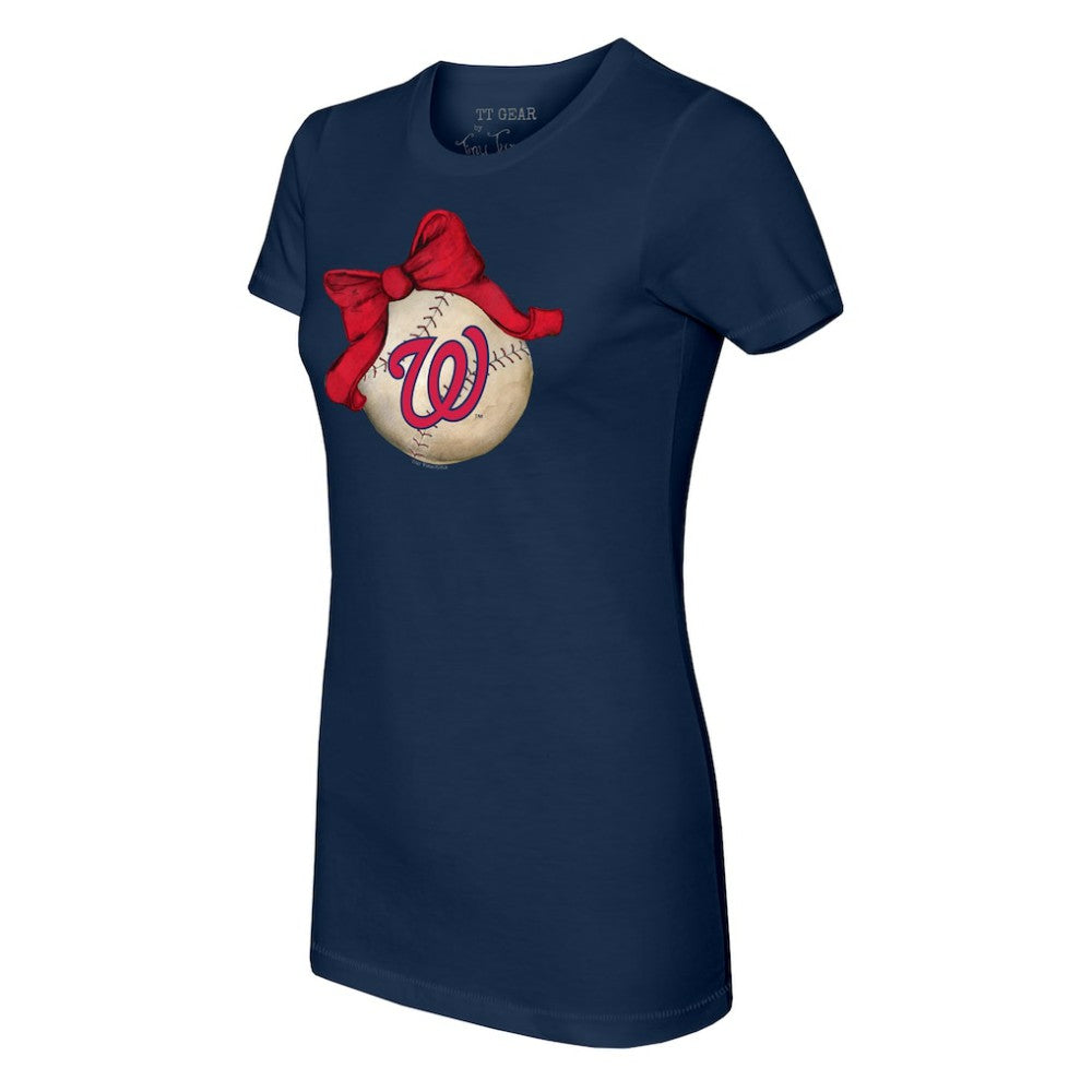 Washington Nationals Tiny Turnip Women's Baseball Bow T-Shirt - Navy